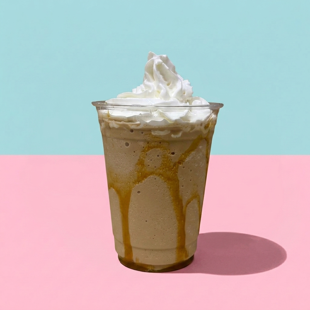 Caramel frappe with whipped cream