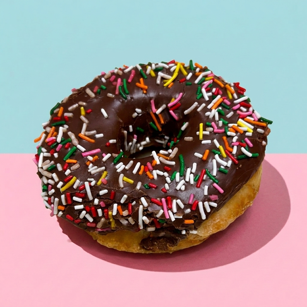 Chocolate donut with rainbow sprinkles