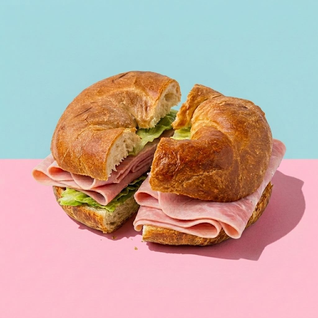 Ham, egg, sausage and cheese bagel