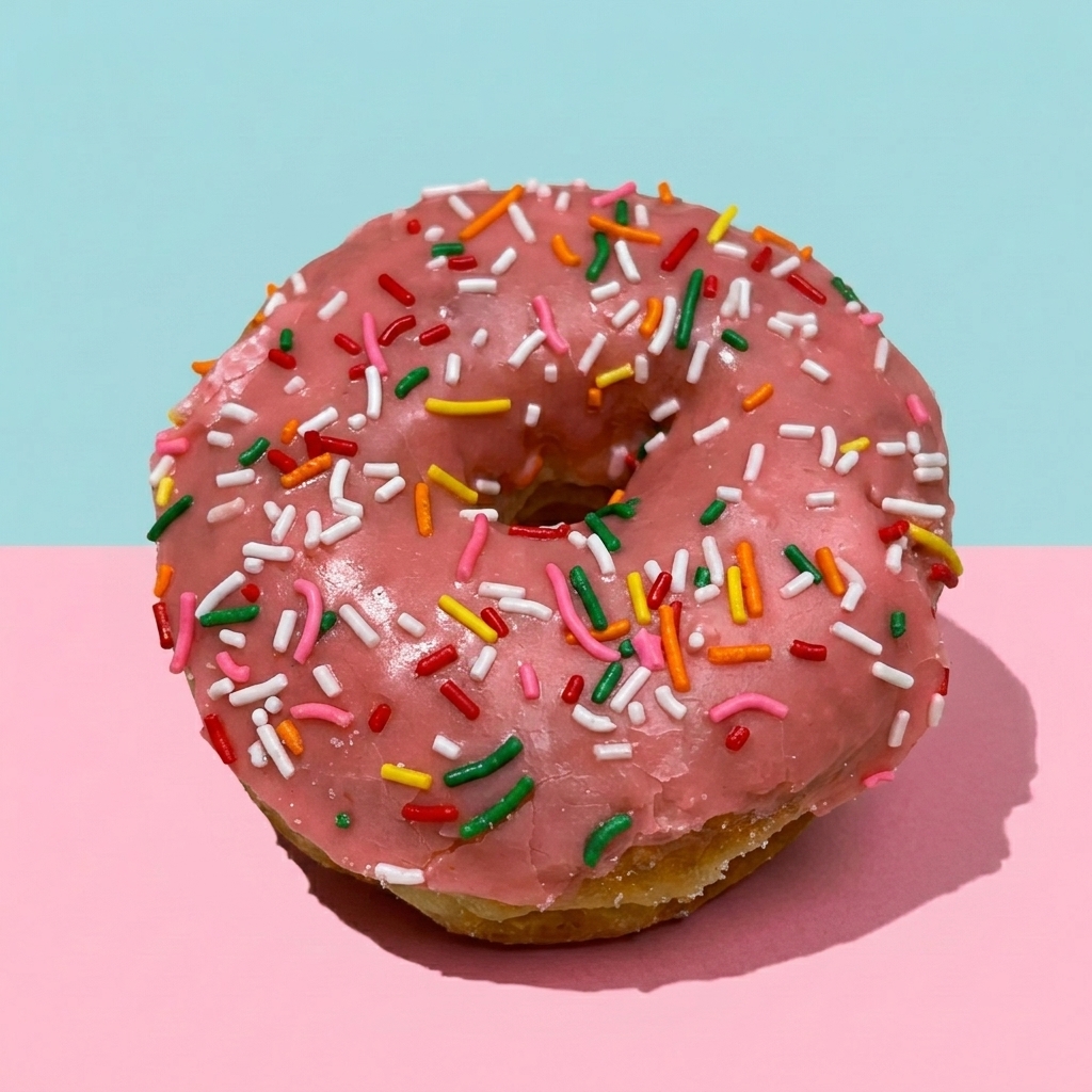 Pink-frosted Simpsons donut with rainbow sprinkles